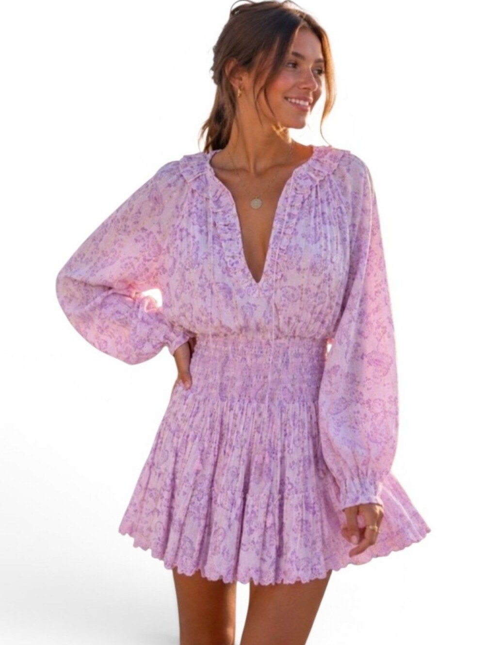 HOUSE OF HARLOW 1960 X REVOLVE Ajay Paisley Ruffle Tiered Mini Dress - Medium